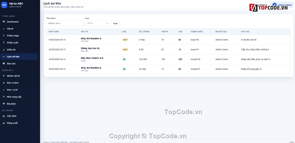 web công ty,quản lý vật tư,website quản lý vật tư